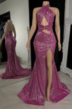 unique halter sequins mermaid prom dress black girls slay