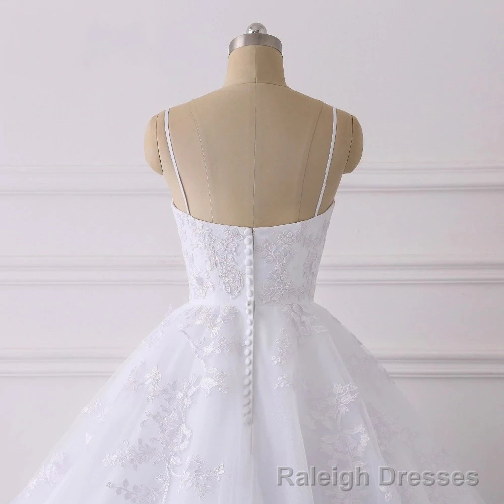 Lace Applique Ball Gown Vestido Wedding Dresses Spaghetti Straps