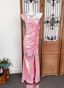 Iridescent Pink Mermaid One-Shoulder 3D Floral Slit Satin Long Formal Prom Dress