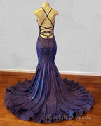 Iridescent Prom Dresses Mermaid V-Neck Open Back
