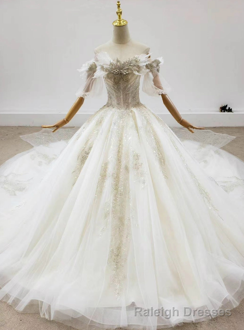 Is a Rite Of Passage Light Champagne Tulle Off the Shoulder Beading Crystal Wedding Dress