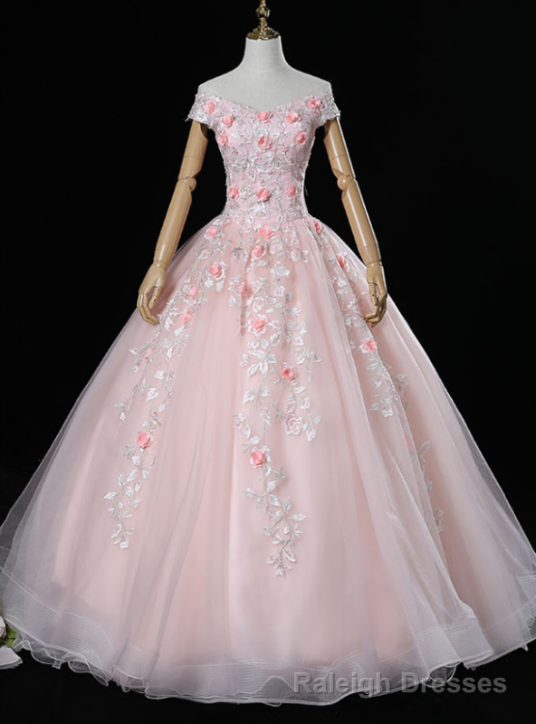Is a Rite Of Passage Pink Ball Gown Tulle Off the Shoulder 3D Appliques Quinceanera Dresses Main image