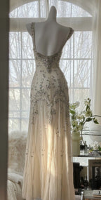 Ivory A-Line Straps Beaded Chiffon Prom Dresses Long Graduation Prom Dresses