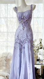 Ivory A-Line Straps Beaded Chiffon Prom Dresses Long Graduation Prom Dresses