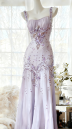 Ivory A-Line Straps Beaded Chiffon Prom Dresses Long Graduation Prom Dresses