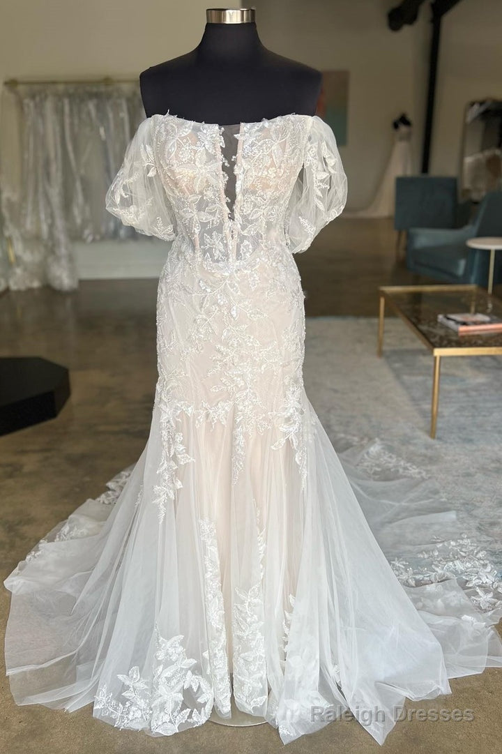 Ivory Appliques Off-The-Shoulder Trumpet Long Wedding Dress Sexy Main image