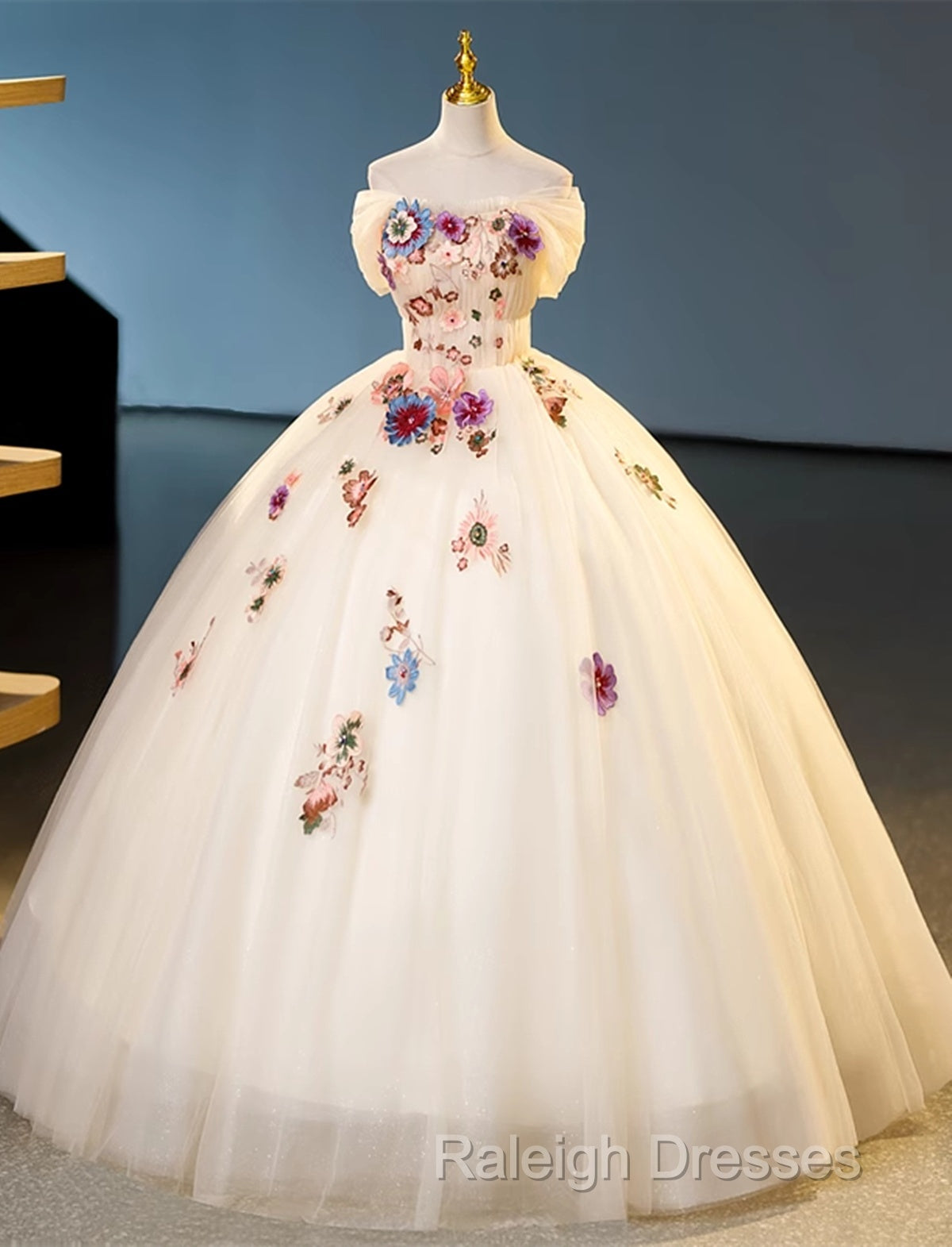 Ivory Ball Gown With Flowers Sweetheart Formal Dress, Lovely Sweet 16 Dresses Party Dress Secondary image