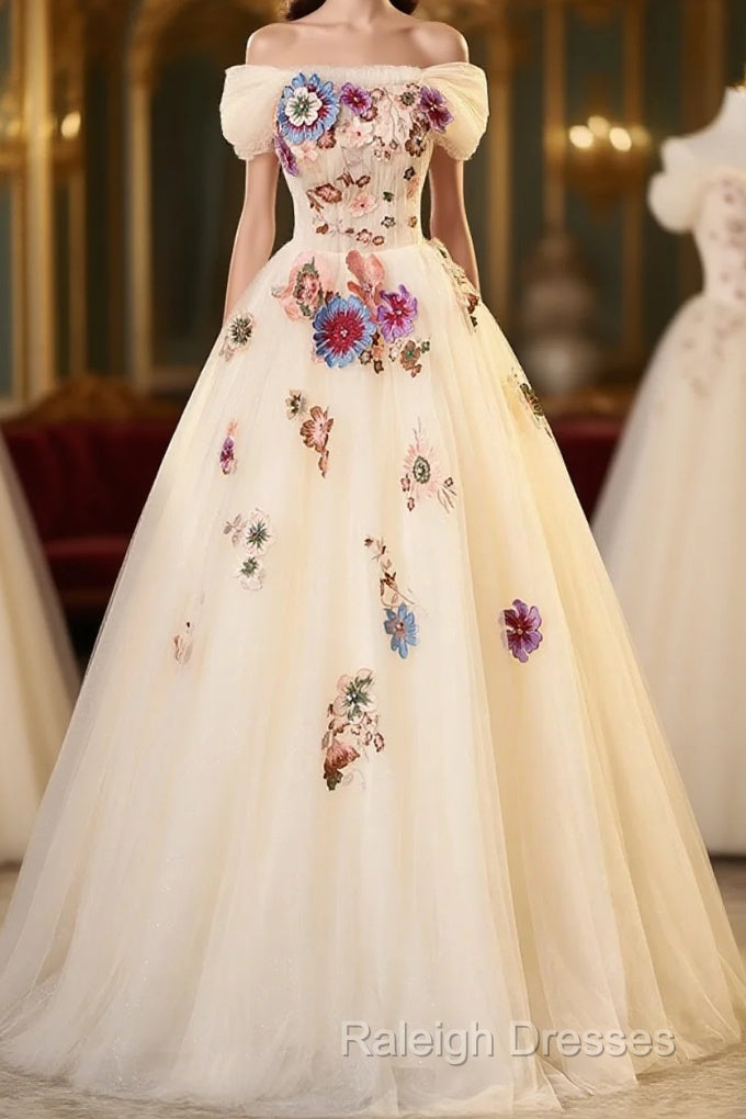 Ivory Ball Gown With Flowers Sweetheart Formal Dress, Lovely Sweet 16 Dresses Party Dress Main image