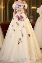 Ivory Ball Gown With Flowers Sweetheart Formal Dress, Lovely Sweet 16 Dresses Party Dress