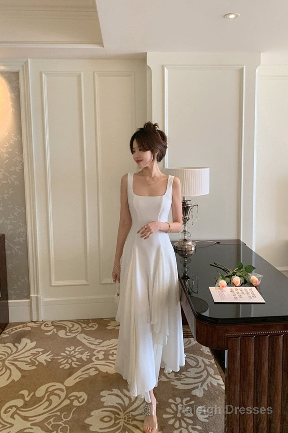 Ivory Chiffon Straps Long Party Dress Prom Dress, Ivory Formal Dress Secondary image