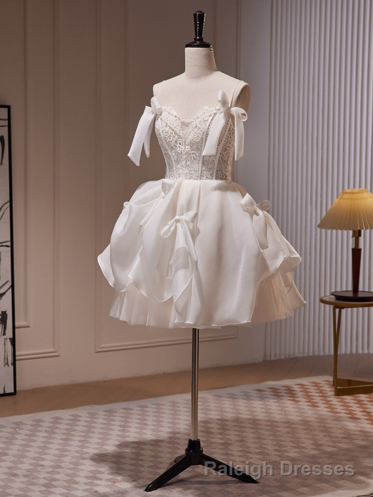 Ivory Chiffon with Lace Straps Short Party Dress, Ivory Graduation Dress Formal Dress Secondary image