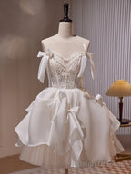 Ivory Chiffon with Lace Straps Short Prom Dress, Ivory Graduation Dress Formal Dress