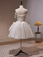 Ivory Chiffon with Lace Straps Short Prom Dress, Ivory Graduation Dress Formal Dress