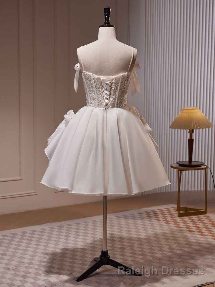 Ivory Chiffon with Lace Straps Short Prom Dress, Ivory Graduation Dress Formal Dress