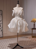 Ivory Chiffon with Lace Straps Short Prom Dress, Ivory Graduation Dress Formal Dress