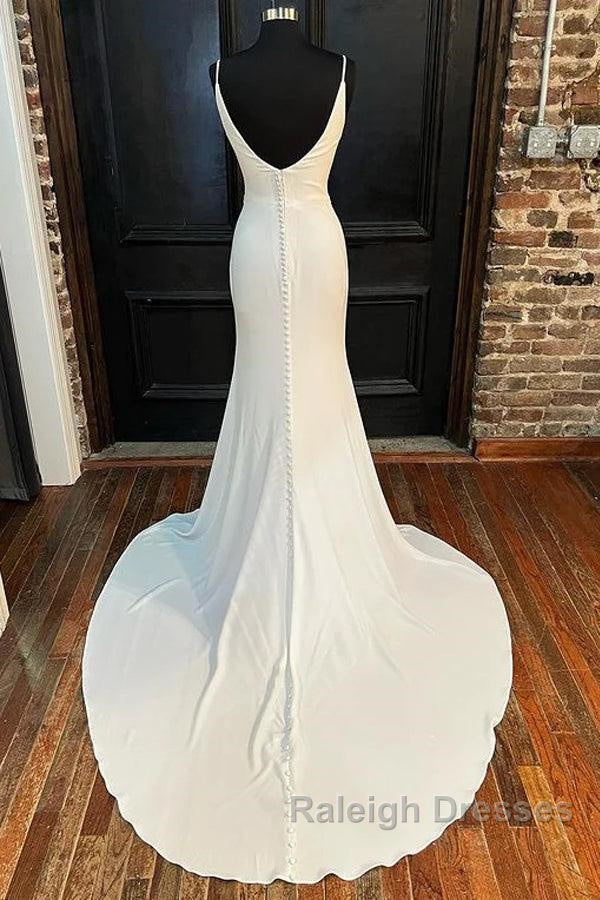 Ivory Cowl Neck Backless Mermaid Long Wedding Dress With Slit