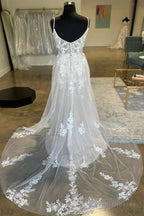Ivory Floral Lace Spaghetti Strap Long Bridal Gowns Wedding Dress