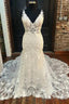 Ivory Floral Lace V-Neck Mermaid Long Wedding Dress Bridal Gown