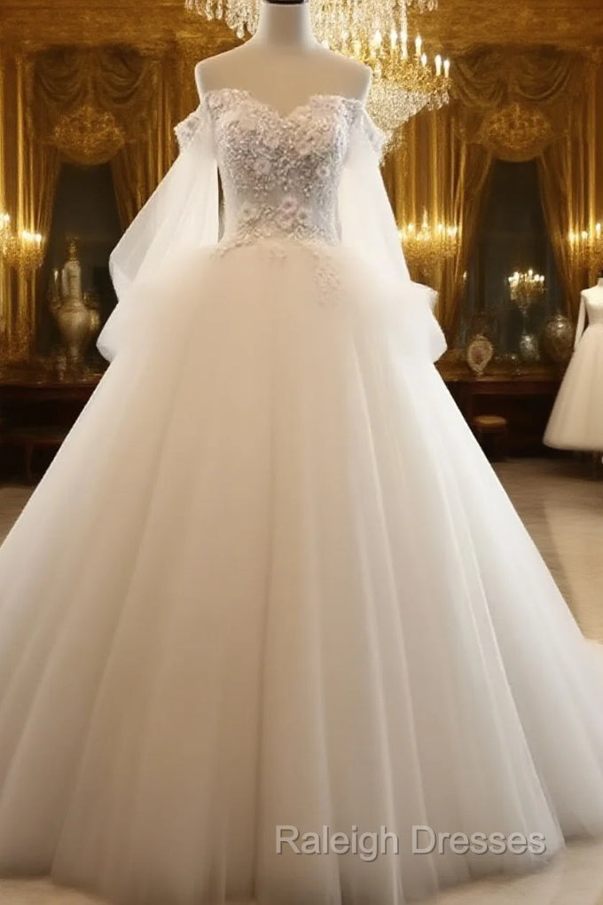 Ivory Flowers And Lace Applique Tulle Sweet 16 Dress, Long Formal Gown Main image