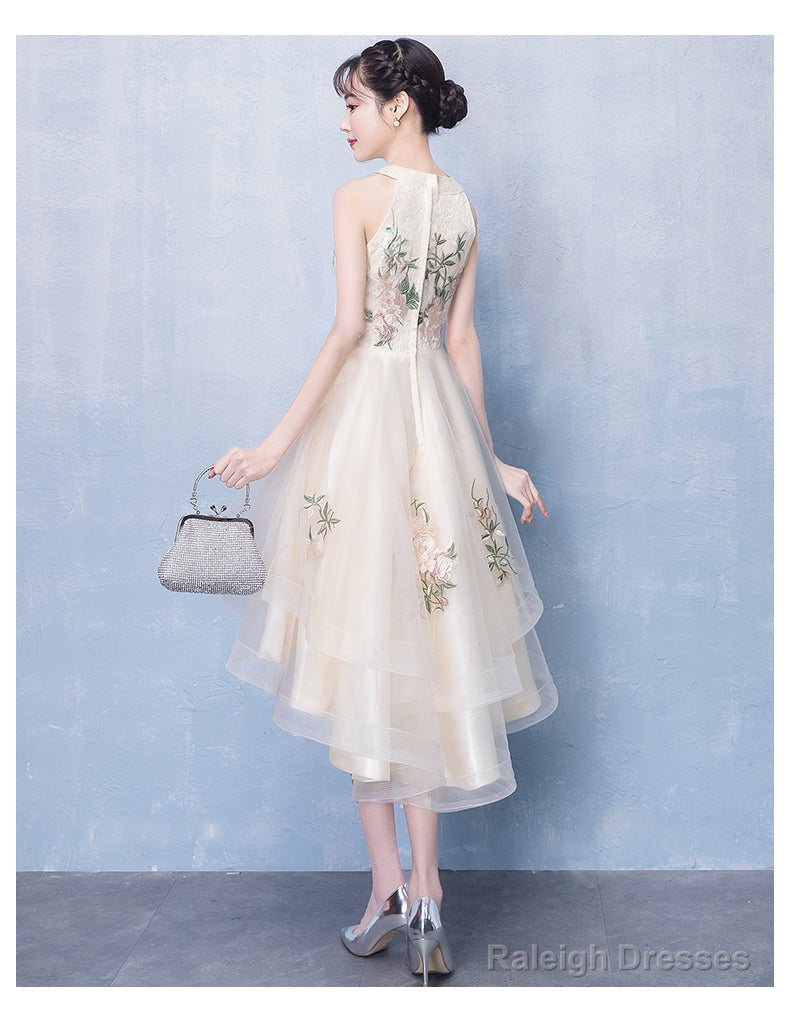 Ivory High Low Halter Tulle Layers Homecoming Dress, High Low Party Dress Prom Dress
