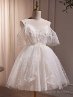 Ivory Knee Length V-Neckline Beaded Straps Party Dress, Ivory Homecoming Dress