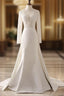 Ivory Lace And Satin V-Neck Long Sleeve Beaded Wedding Dress