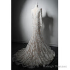Ivory Lace Mermaid Long Sleeves Formal Dress, Lace Wedding Party Dress