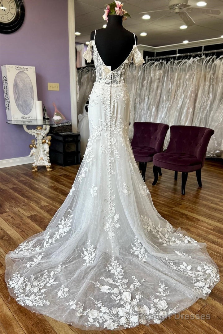 Ivory Off-The-Shoulder Appliques Straps Sweeping Long Wedding Dresses Sexy Secondary image