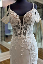 Ivory Off-The-Shoulder Appliques Straps Sweeping Long Wedding Dresses Sexy