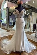 Ivory Off-The-Shoulder Appliques Straps Sweeping Long Wedding Dresses Sexy
