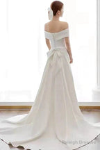 Ivory Off The Shoulder Satin Wedding Dresses With Slit