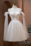 Ivory Off-The-Shoulder Spaghetti Strap Lace Knee Length Prom Dresses