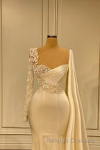 Ivory One Shoulder Asymmetric Prom Dress with Ruffles