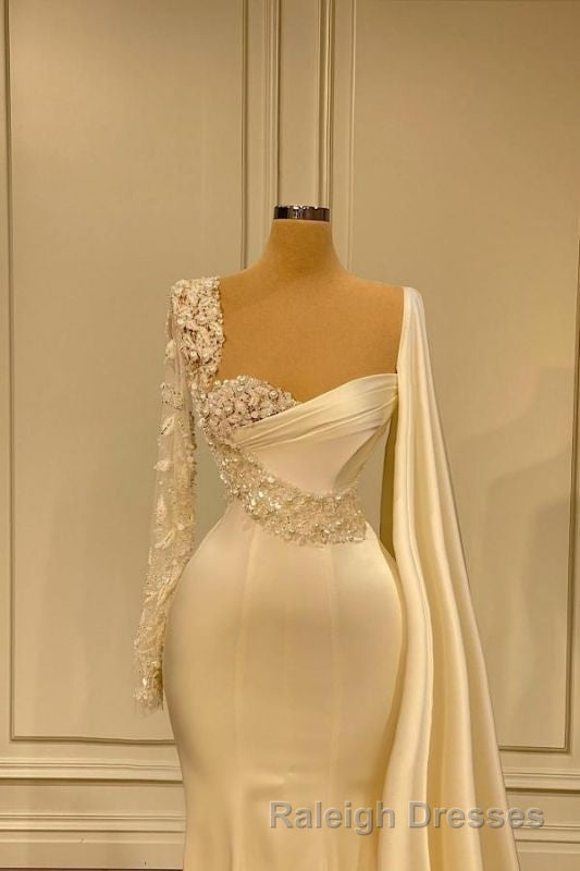Ivory One Shoulder Asymmetric Prom Dresses with Ruffles