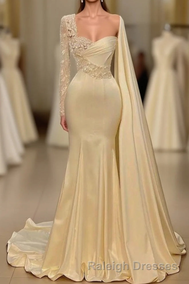 Ivory One Shoulder Asymmetric Prom Dresses with Ruffles Main image