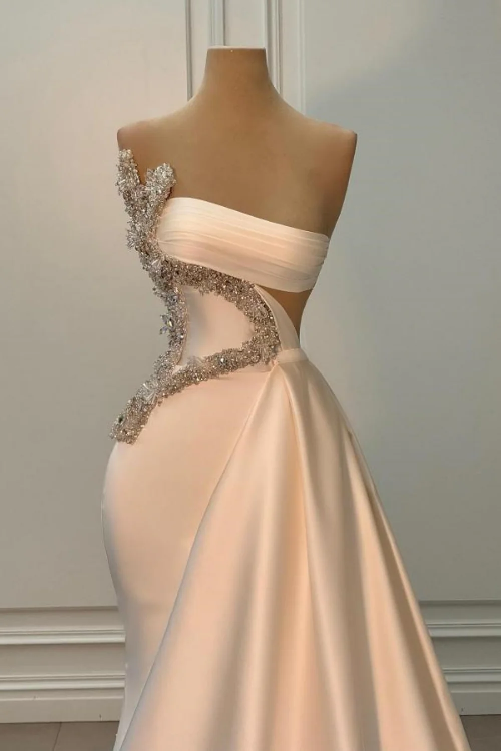 Ivory One Shoulder Ivory Satin Silver Beaded Mermaid Prom Dresses Secondary image