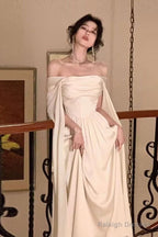 Ivory Satin Long Prom Dresses Evening Party Dresses