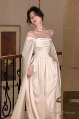 Ivory Satin Long Prom Dresses Evening Party Dresses