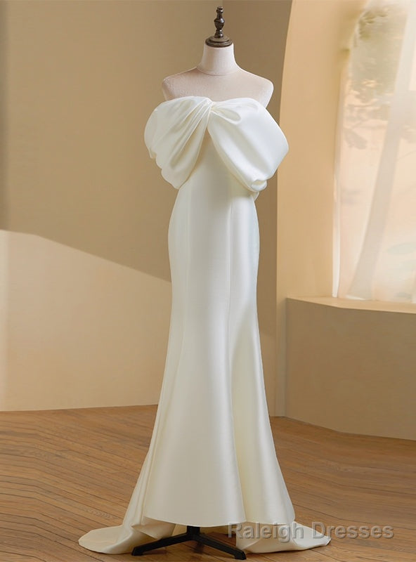 Ivory Satin Off the Shoulder Bow Wedding Dress Main image