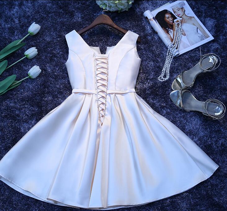 Ivory Satin Short Simple Cute Bridesmaid Dresses Prom Dresses Short Graduation Dresses Prom Dresses Secondary image
