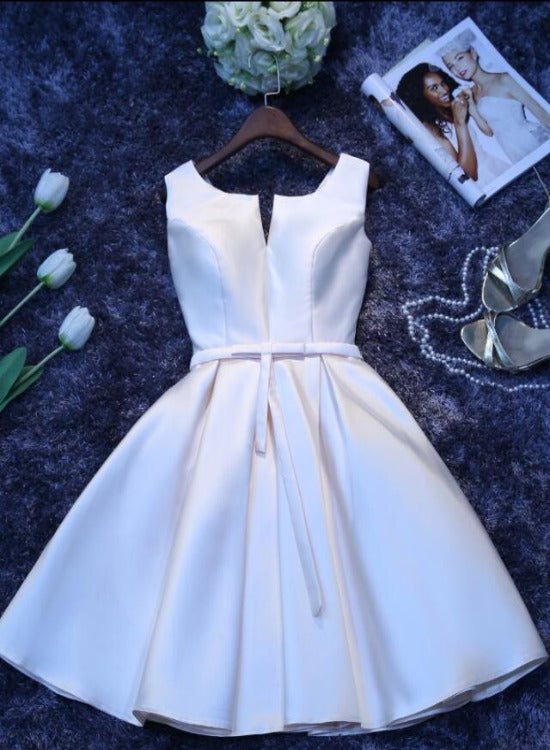 Ivory Satin Short Simple Cute Bridesmaid Dresses Prom Dresses Short Graduation Dresses Prom Dresses Main image