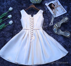 Ivory Satin Short Simple Cute Bridesmaid Dresses Prom Dresses Simple Homecoming Dress