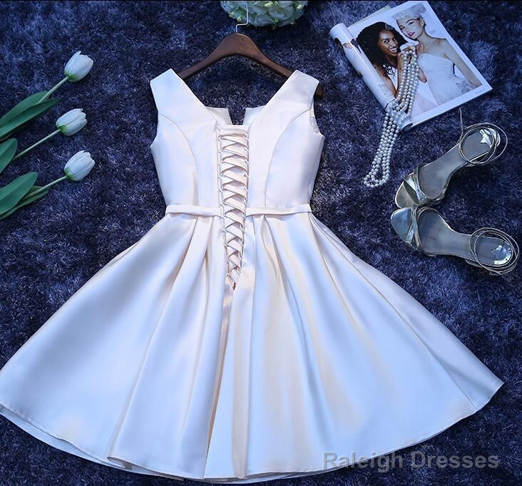 Ivory Satin Short Simple Cute Bridesmaid Dresses Prom Dresses Simple Homecoming Dress