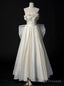 Ivory Satin Strapless Pleats Flower Wedding Dress