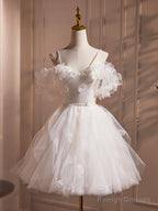 Ivory Spaghetti Strap Tulle Short Prom Dress, Lovely A-Line Evening Party Dress