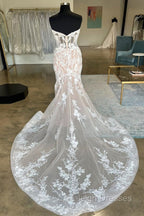 Ivory Strapless Floral Lace Trumpet Long Bridal Gown Wedding Dress