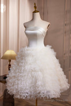 Ivory Strapless Tulle Short Prom Dresses Lovely A-Line Prom Dresses