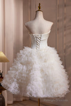 Ivory Strapless Tulle Short Prom Dresses Lovely A-Line Prom Dresses