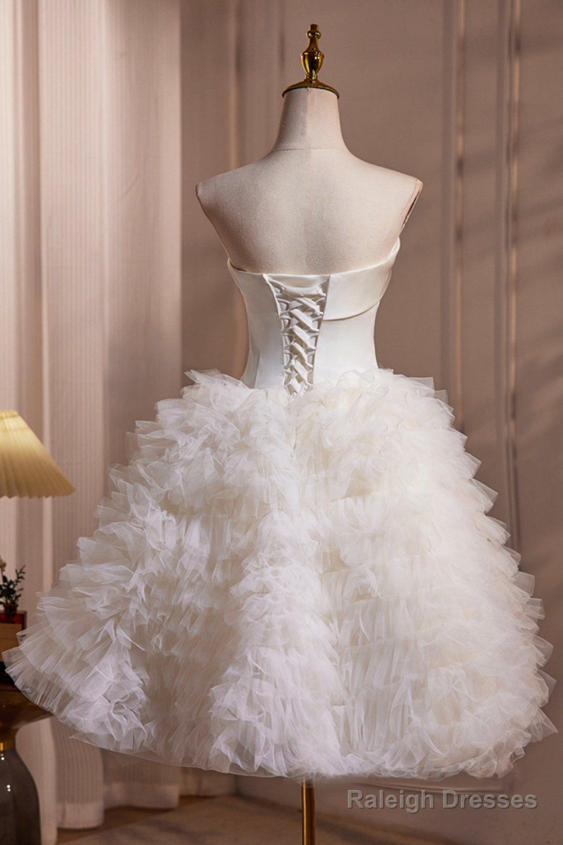 Ivory Strapless Tulle Short Prom Dresses Lovely A-Line Prom Dresses
