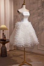 Ivory Strapless Tulle Short Prom Dresses Lovely A-Line Prom Dresses